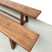 Pair of XL size benches in solid oak, 1950s.