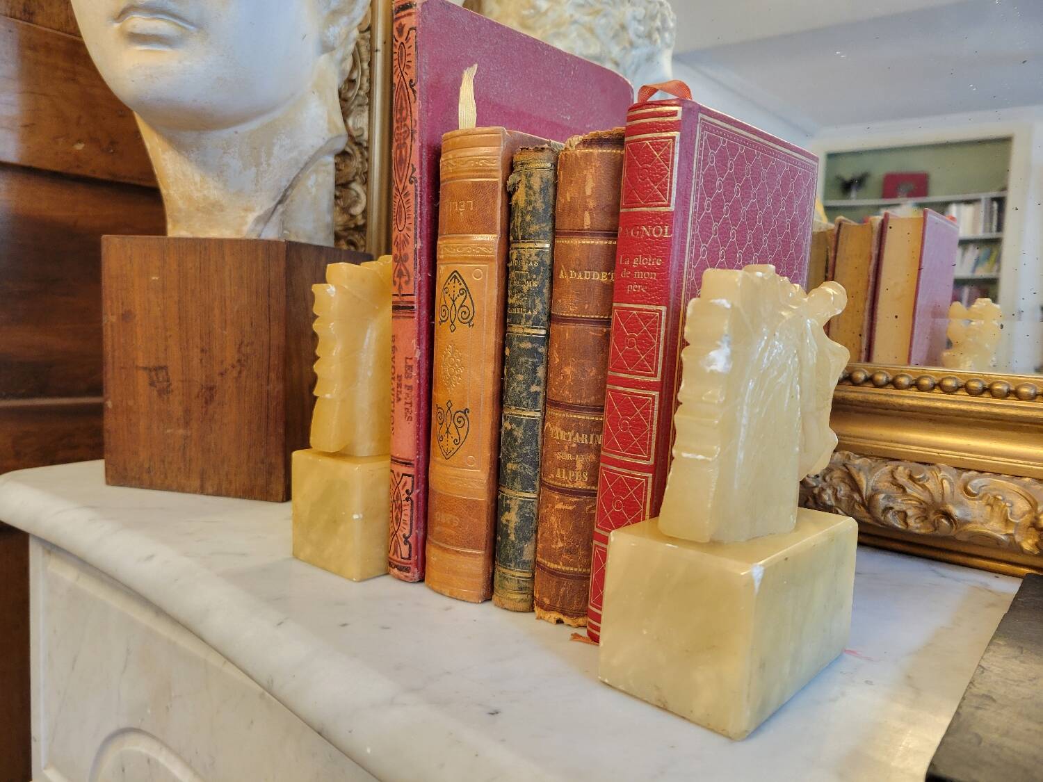 Pair of alabaster horse bookends