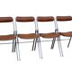 4 folding chairs chromed metal and Skaï fawn 1970