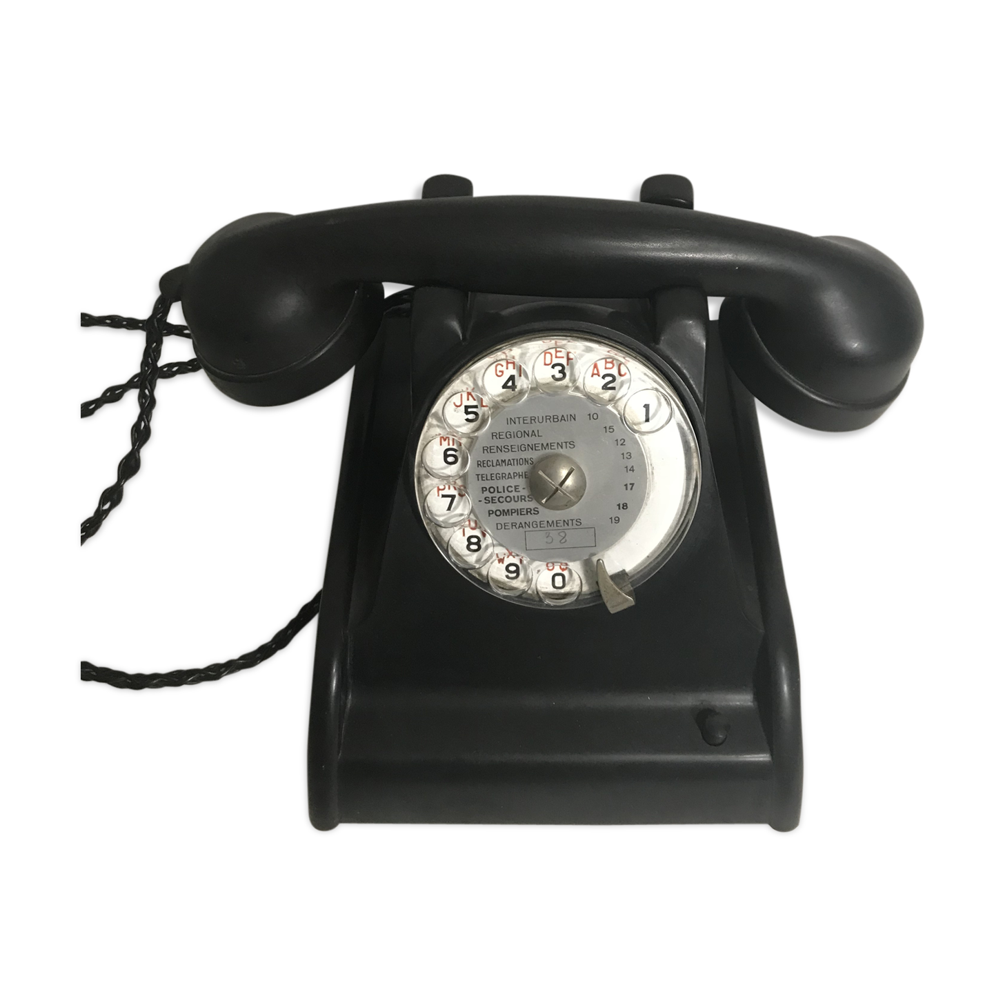 Old telephone bakelite black dial transparent 50 vintage 40's cit