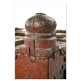 Large wooden and metal chest with red patina