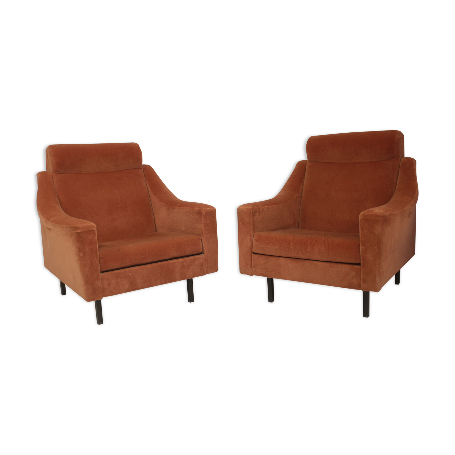 Paire de fauteuils cube en velours style Italien années 70