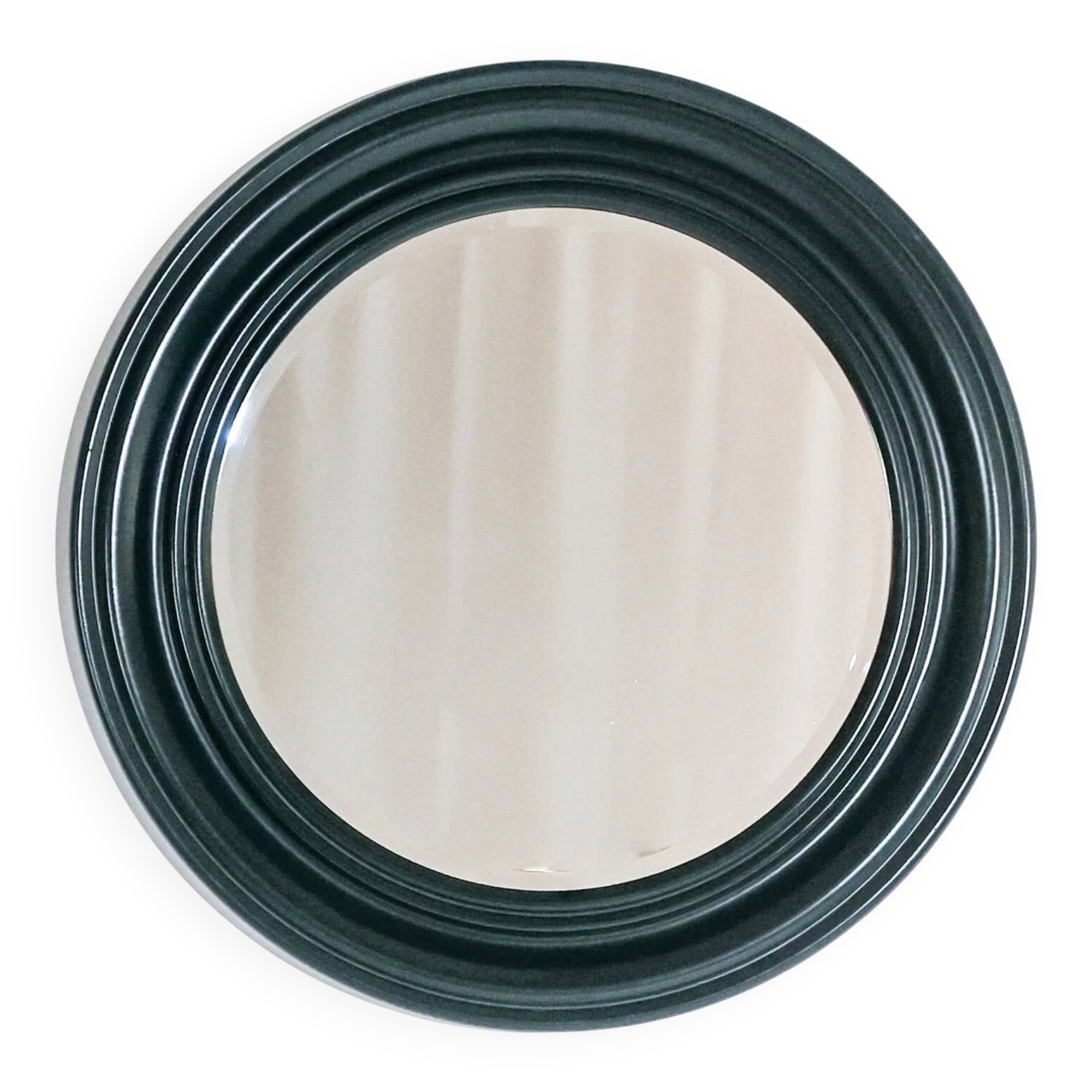 1970s dark green wooden Italian round wall mirror