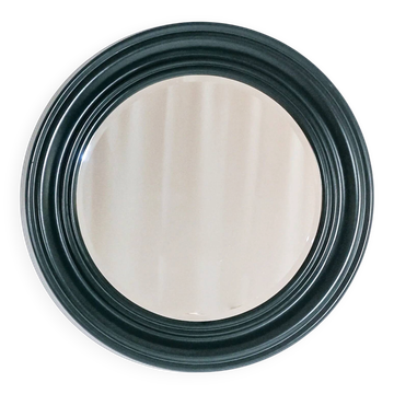 1970s dark green wooden Italian round wall mirror