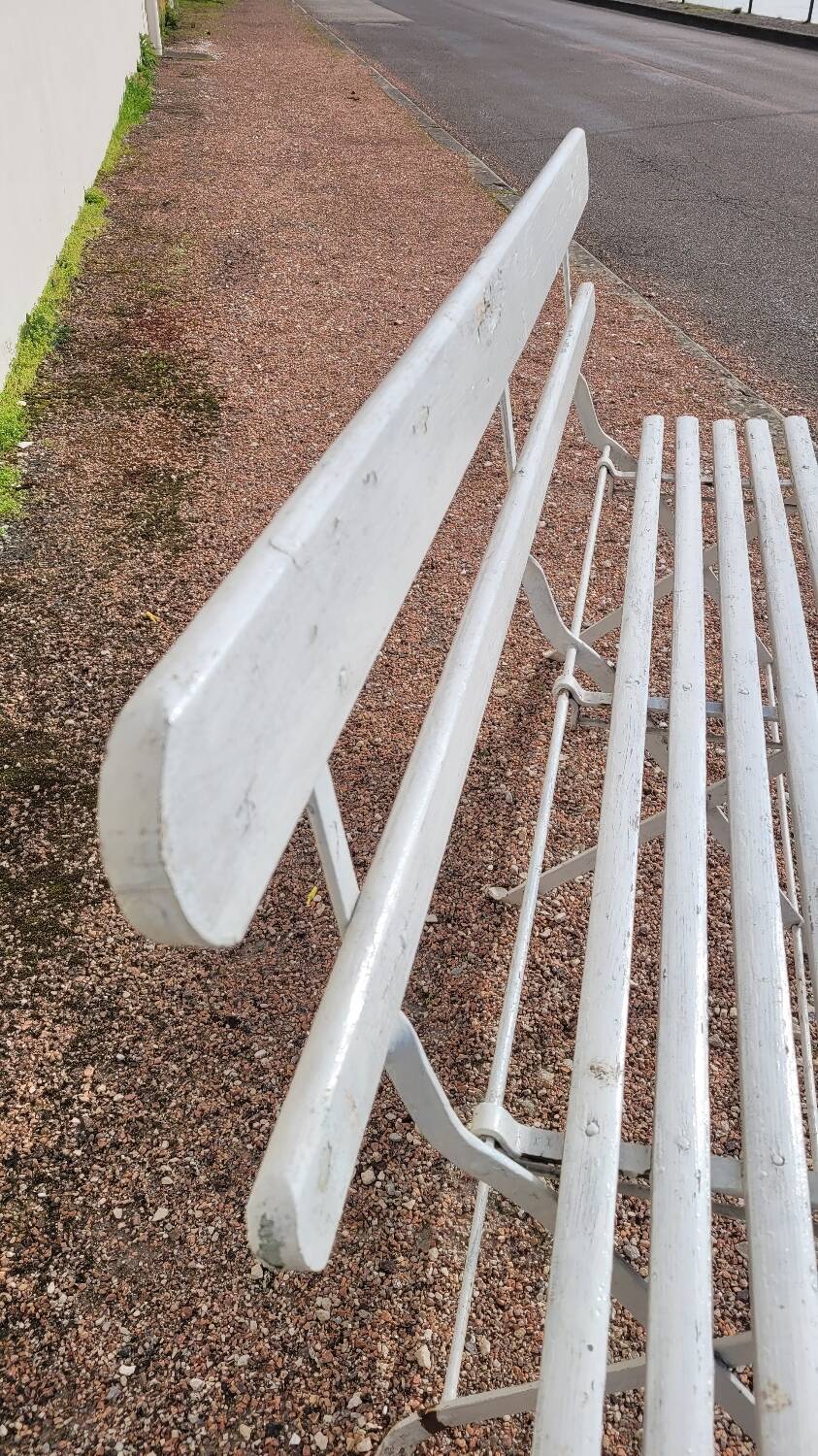 Folding garden bench in iron and old wood - 1950s