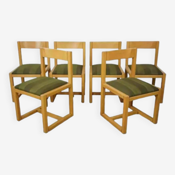 Suite de 6 chaises modernistes bois et tissu années 60