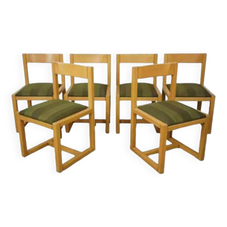 Suite of 6 modernist chairs in wood and fabric from the 60s