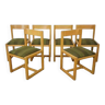 Suite de 6 chaises modernistes bois et tissu années 60