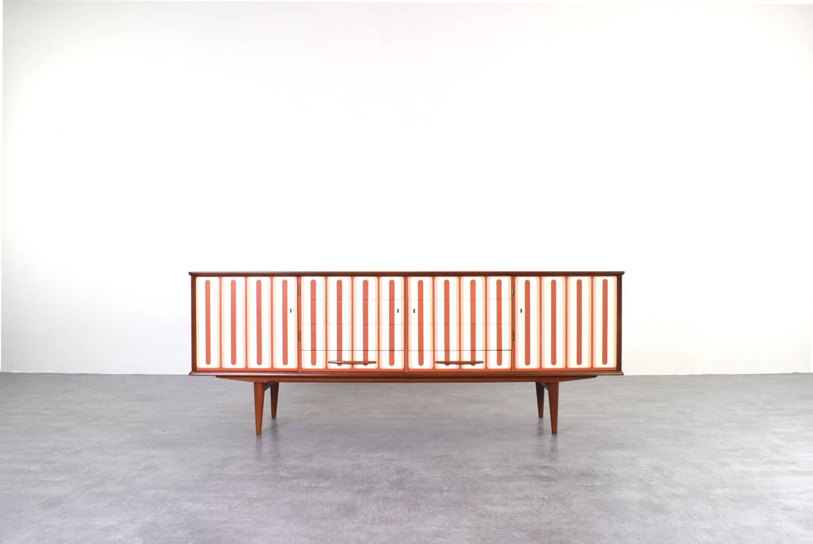 Mid-Century Op-Art Hand-Painted Teak Sideboard, 1960s
