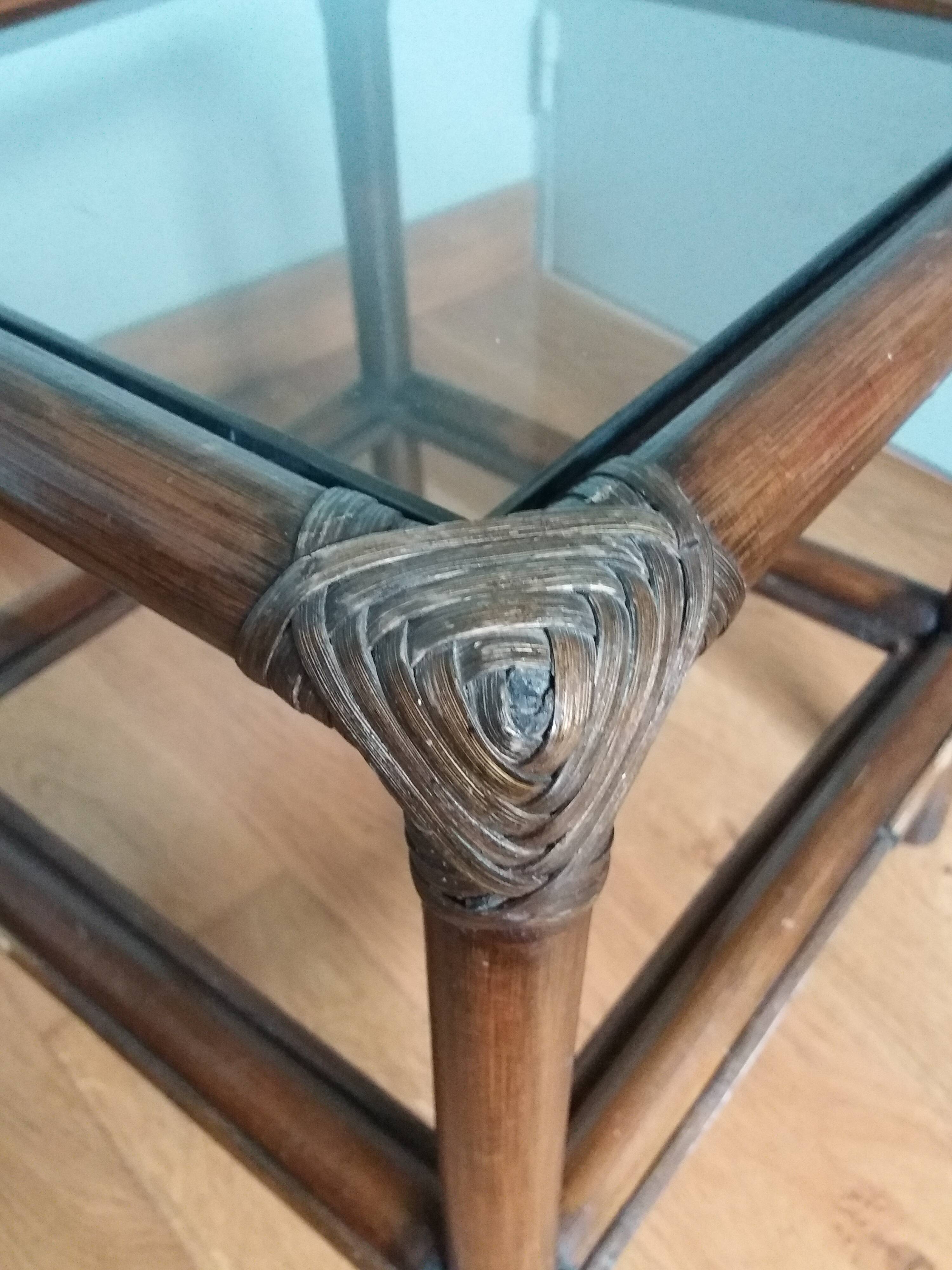 Wicker rattan glass end table