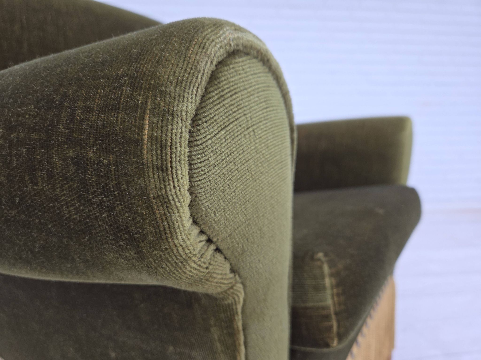 1970s, Danish lounge chair, high, furniture velour, ash wood legs.