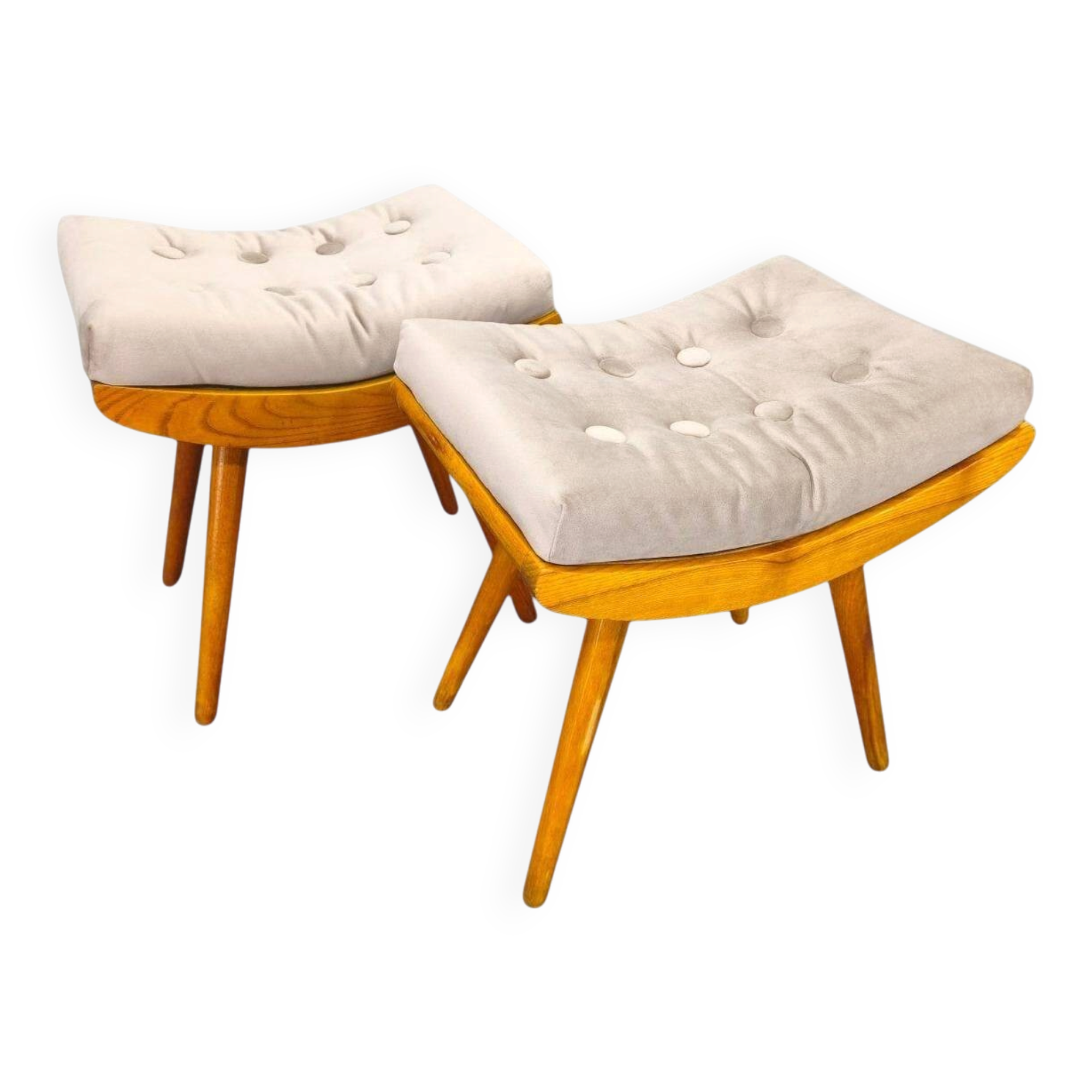 Mid Century Solid Maple Footstools with Curved Frames, 1960s