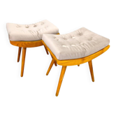 Poufs en érable massif de style mid-century avec cadres courbés, années 1960.