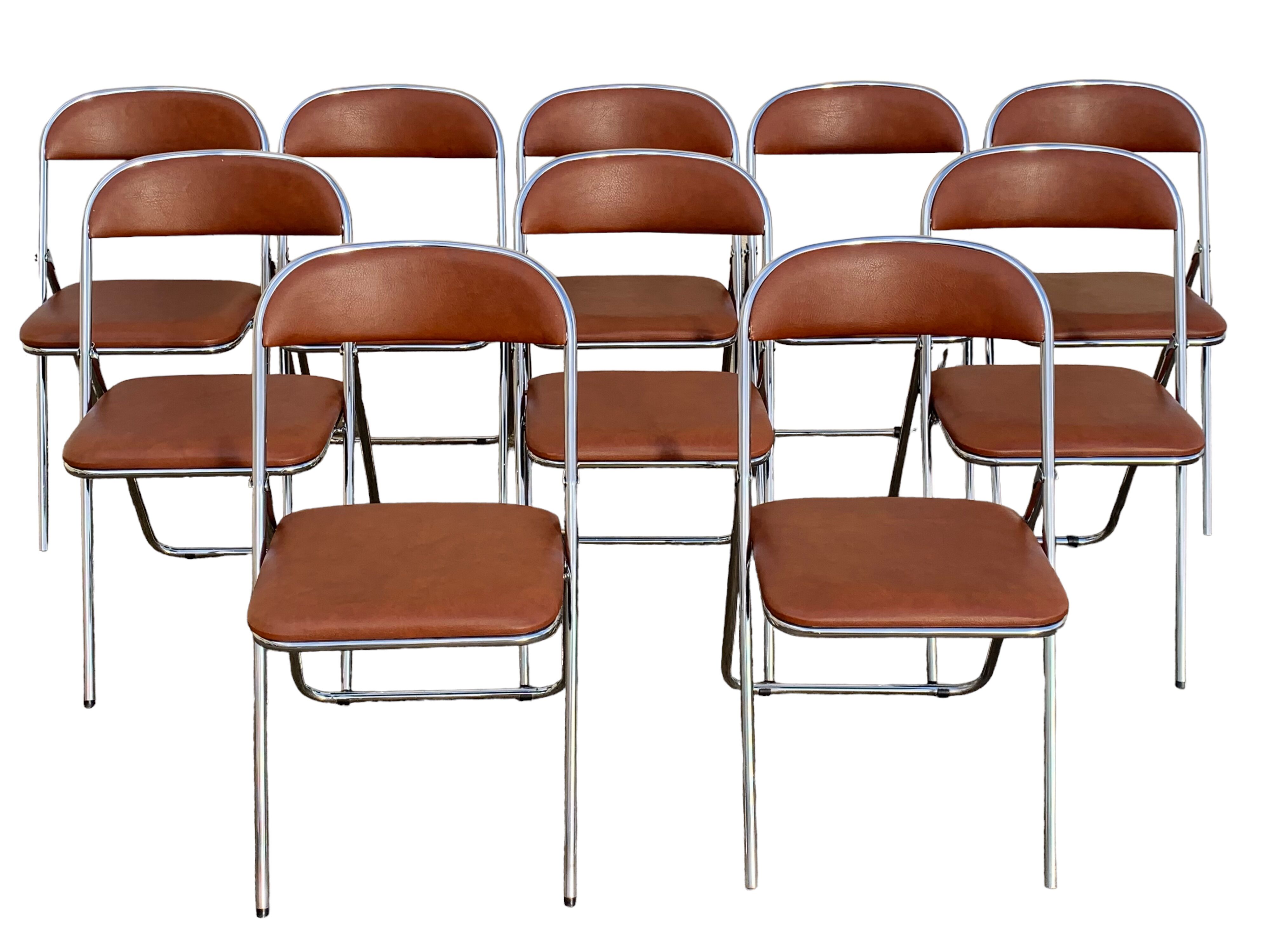 10 vintage skai and chrome metal folding chairs 1970