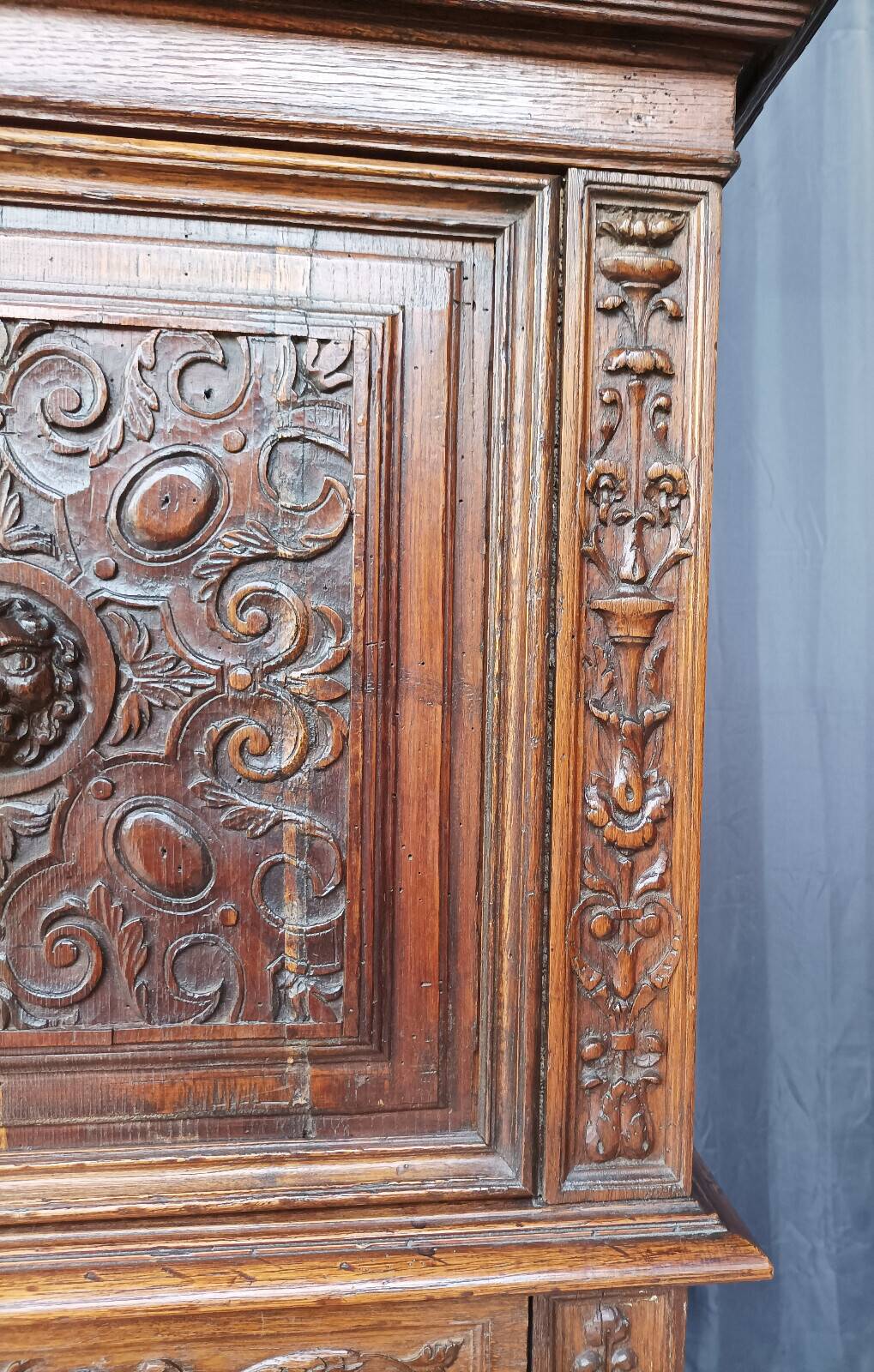 Renaissance oak carved buffet cabinet