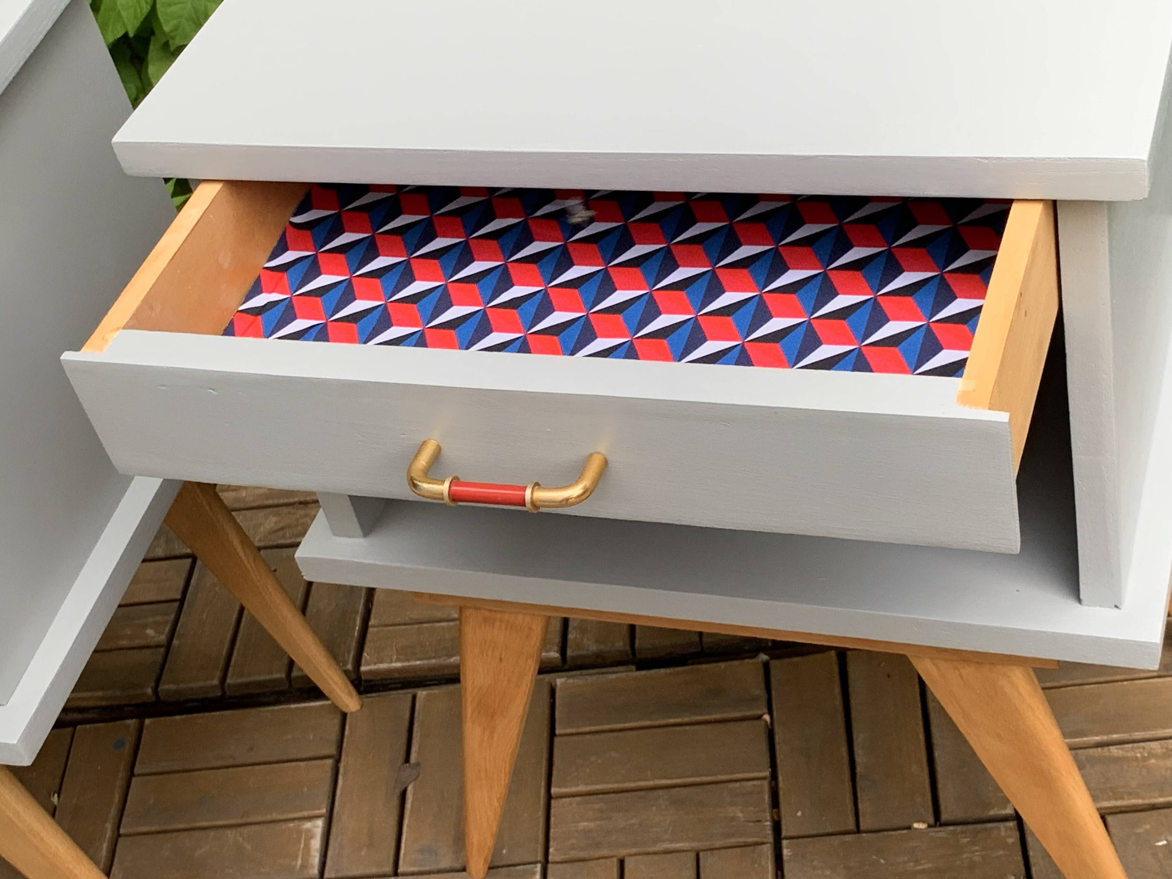 Pair of vintage 1950s compass foot bedside tables