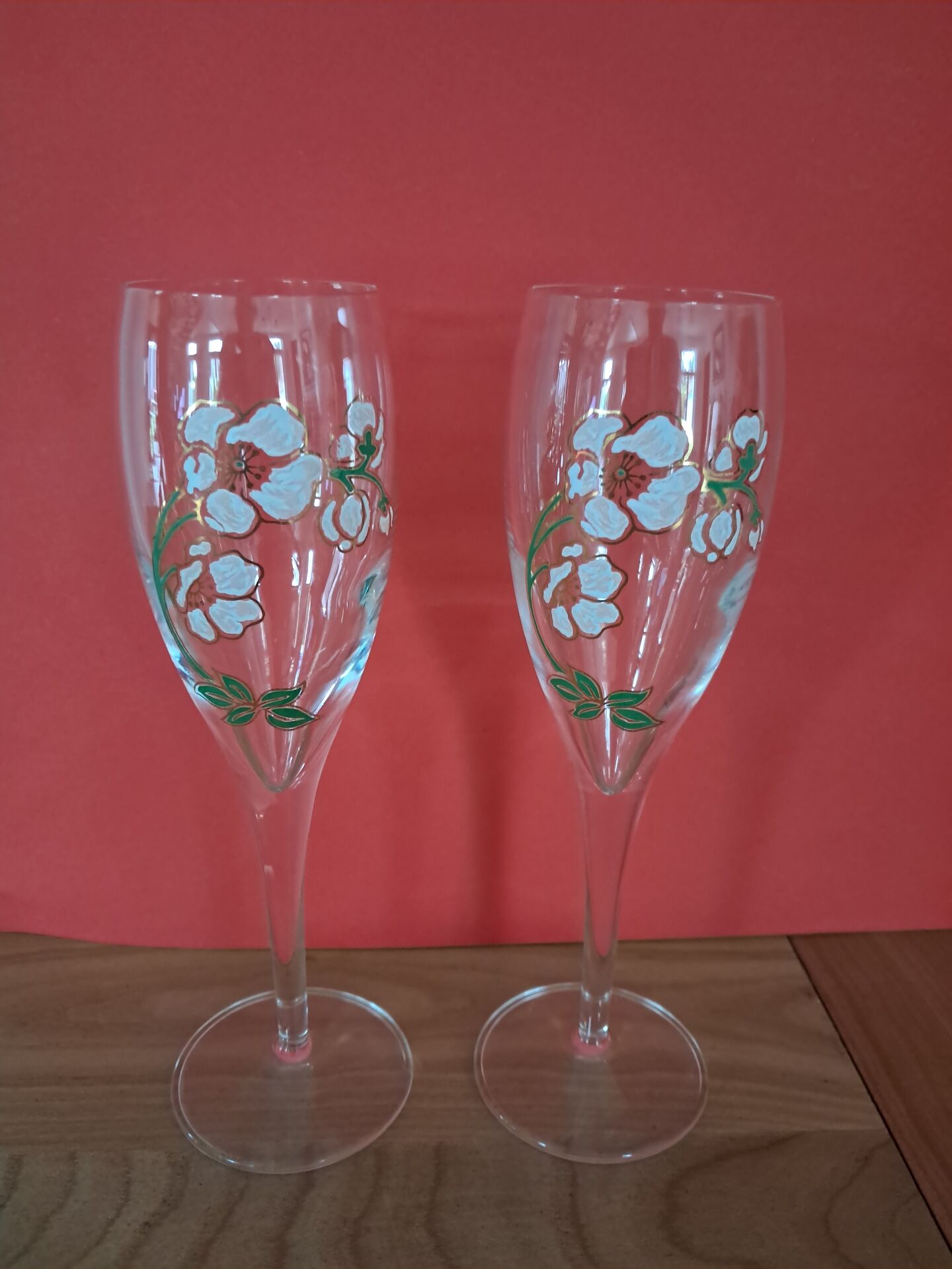2 champagne flutes Perrier Jouet from the 1980s