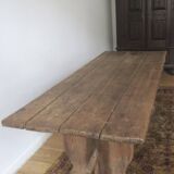Large antique pine trestle dining table with drawer, Sweden 1780