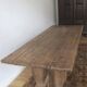 Large antique pine trestle dining table with drawer, Sweden 1780