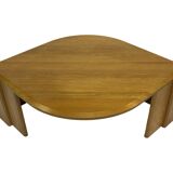 Table basse vintage en forme de larme wabi sabi brutaliste en chêne massif