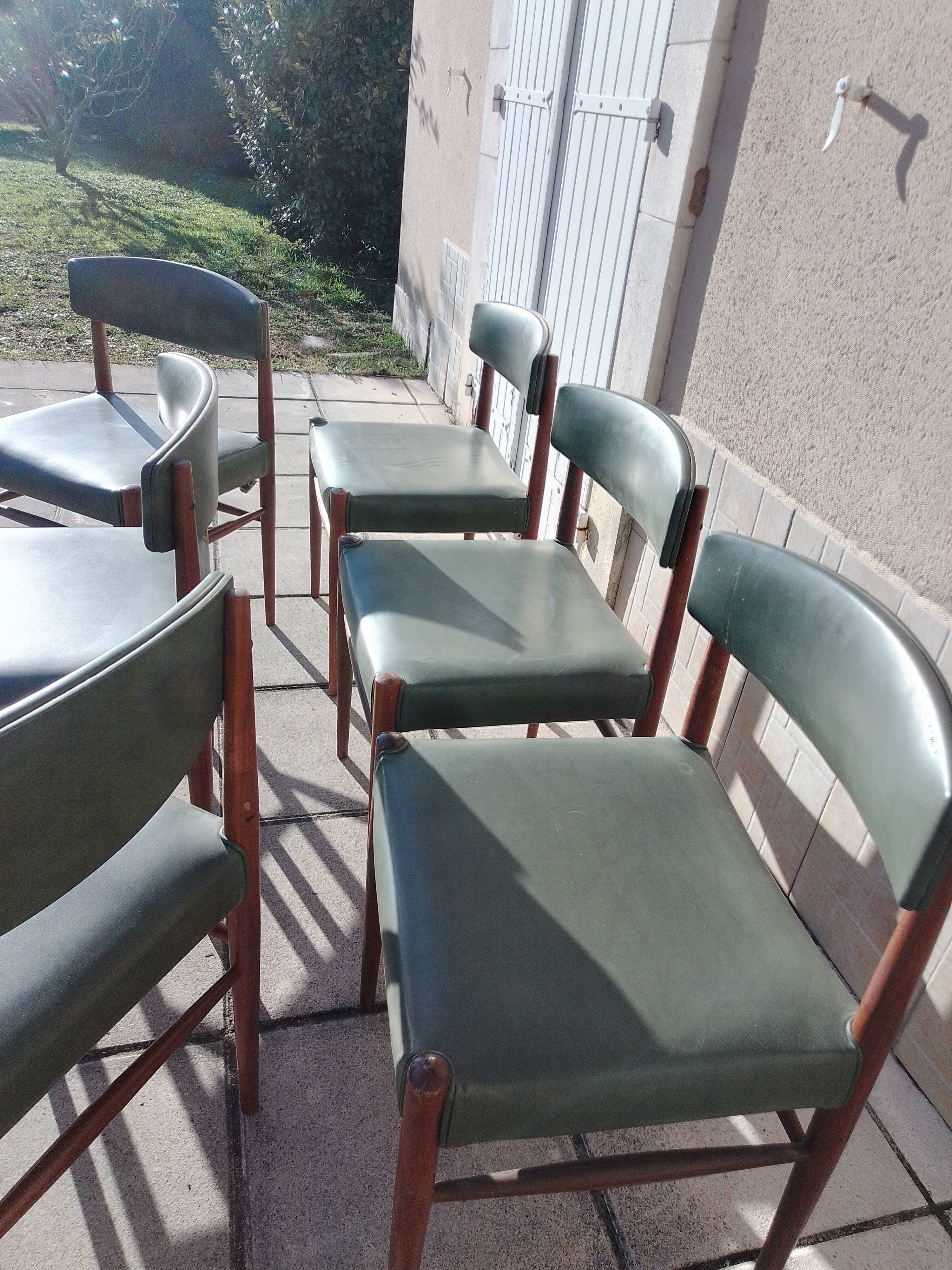 Set 6 chaises scandinave teck simili cuir vert olive