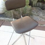 Swivel chair in chromed metal and skai brown years 60-70