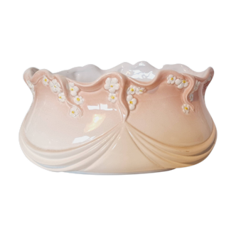 Jardinière ou Vase en Porcelaine Française de Style Art Déco en Barbotine