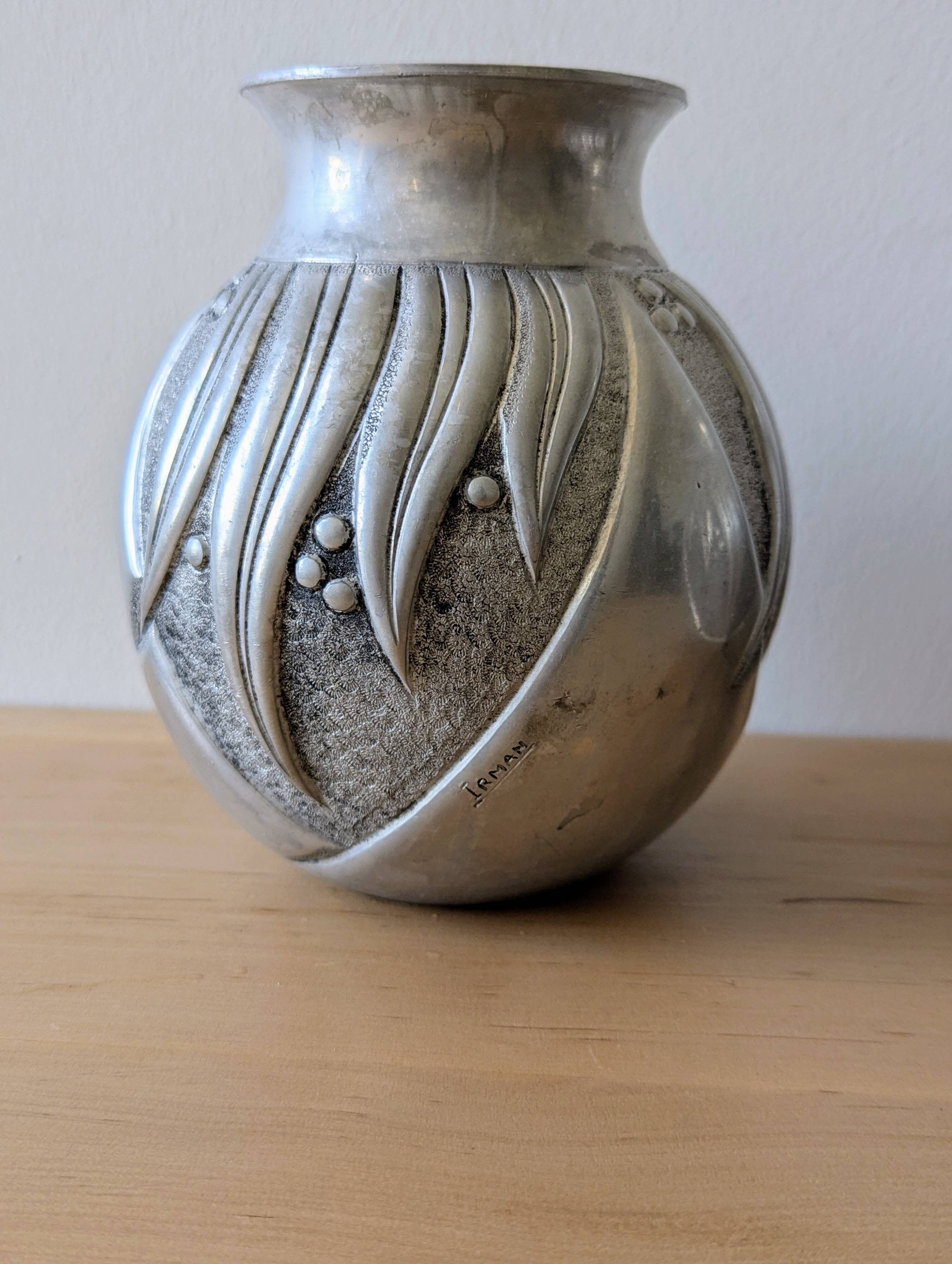 Pair of irman vases in aliometal, french design, 1950