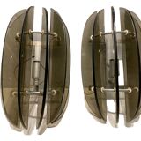 Italian Smoked Glass Wall Lights from Veca, Set of 2
