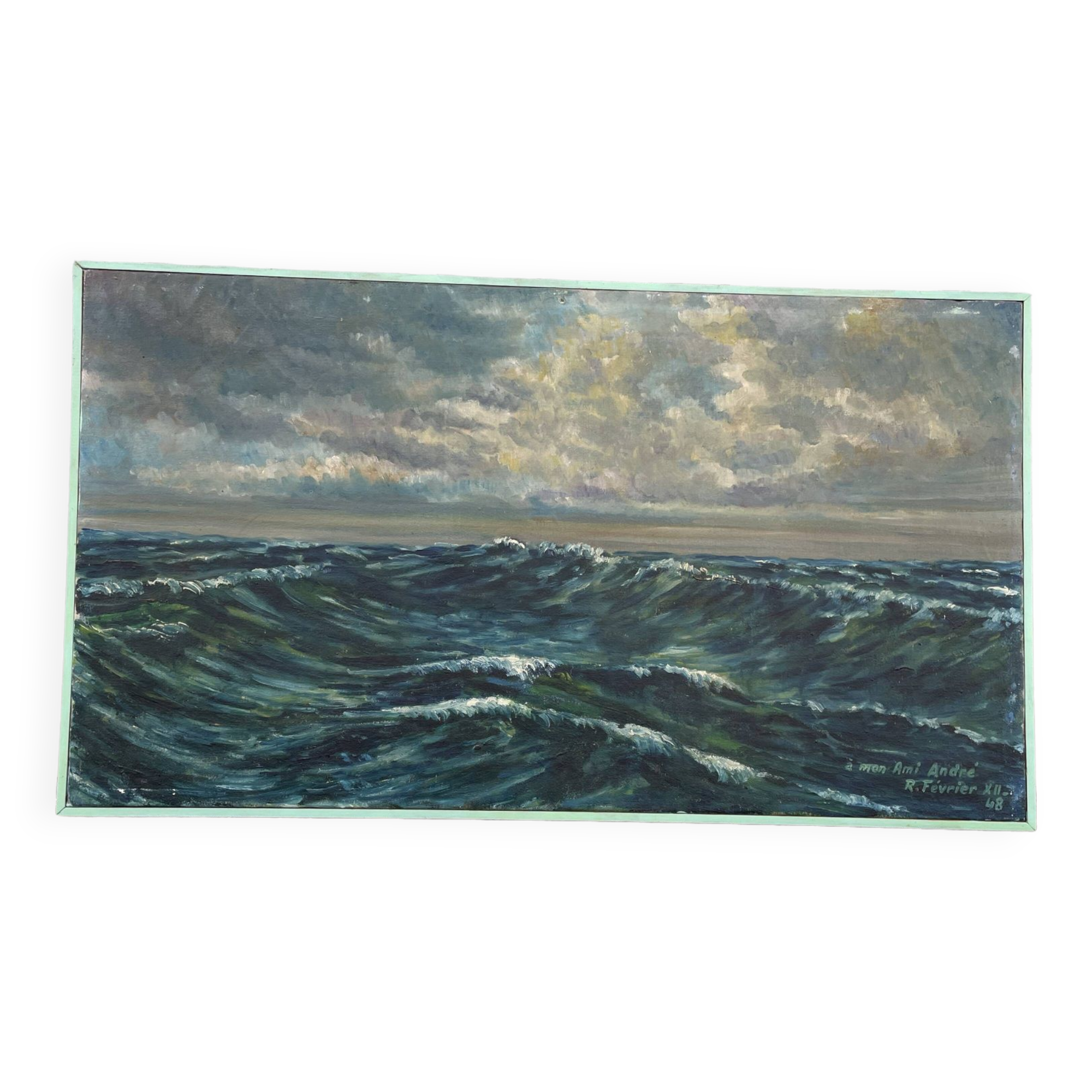 Oil on canvas, Maritime landscape, Old signed painting