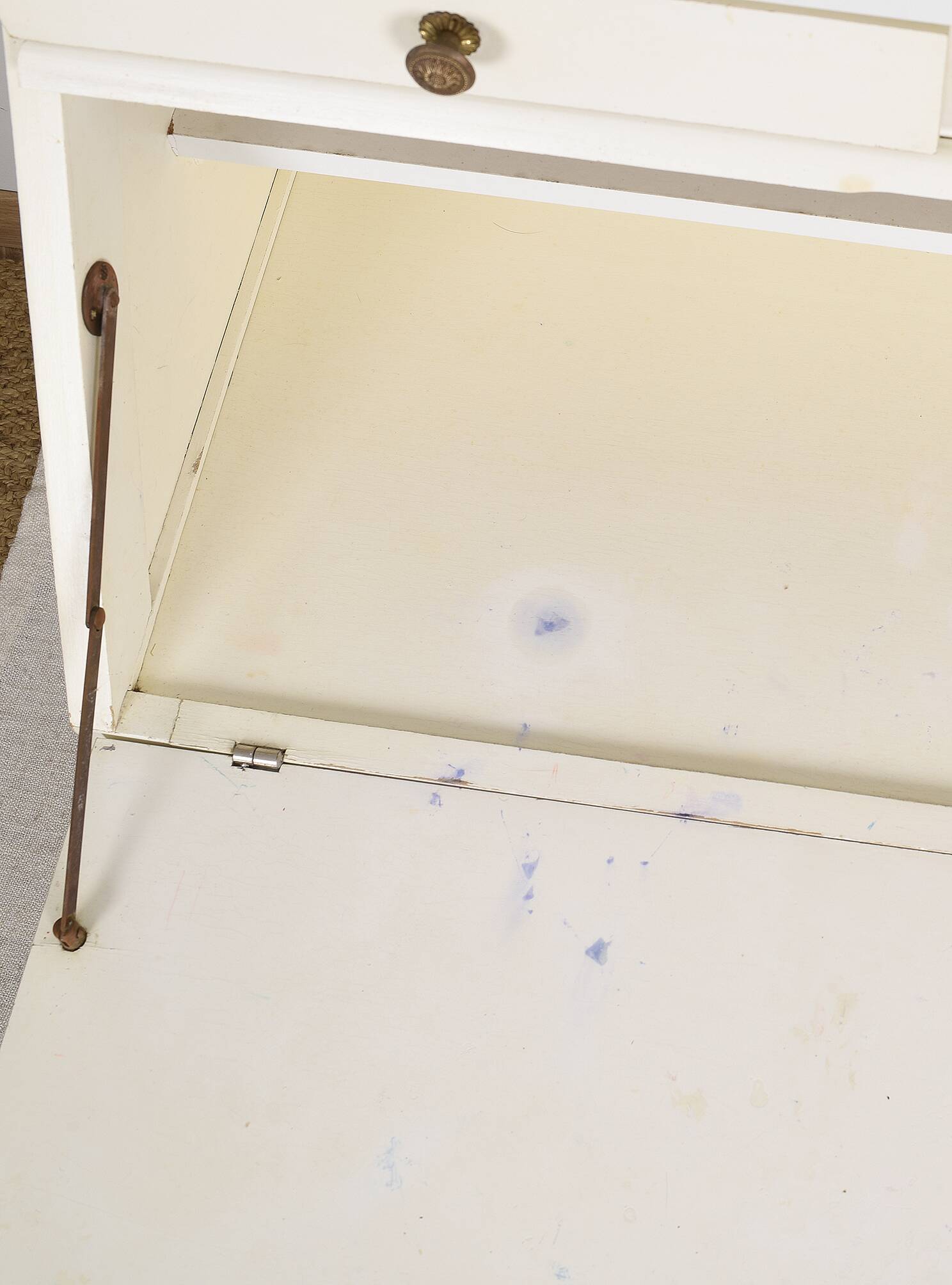 Old white secretary desk with bedside table