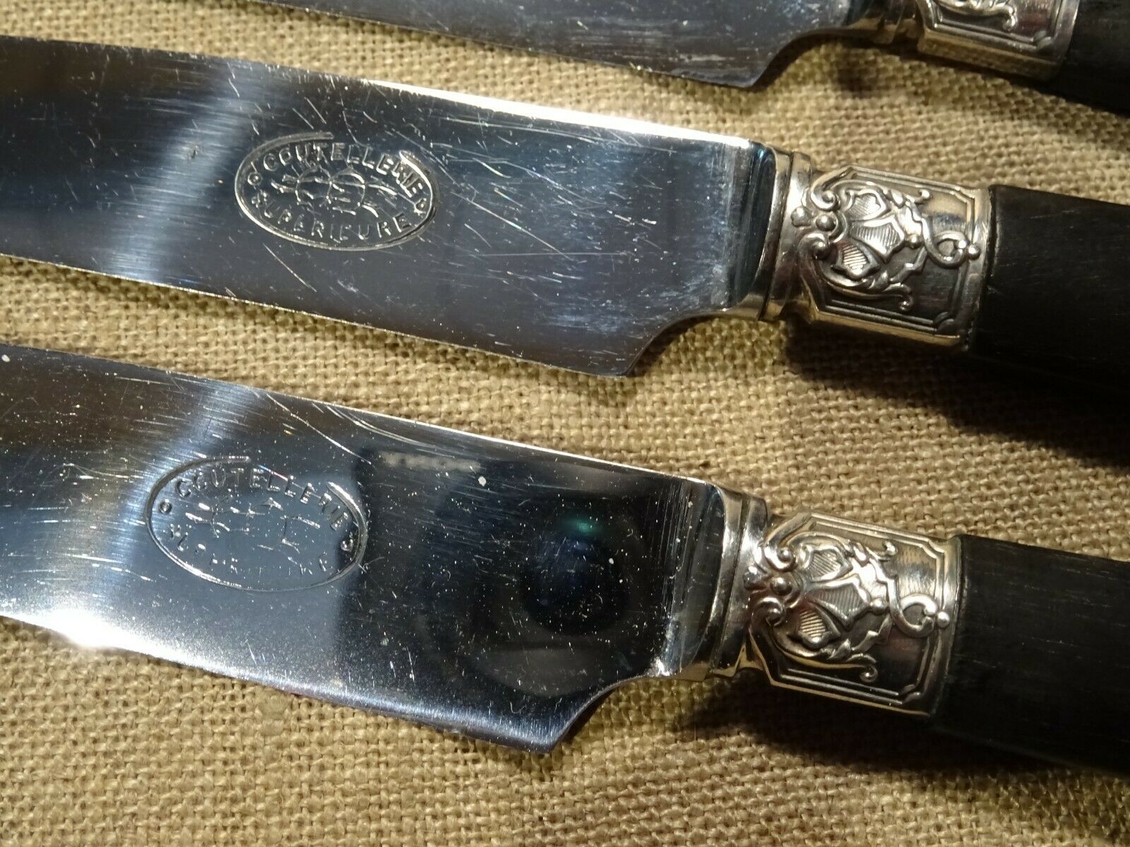 6 old knives handle ebony cutlery superior