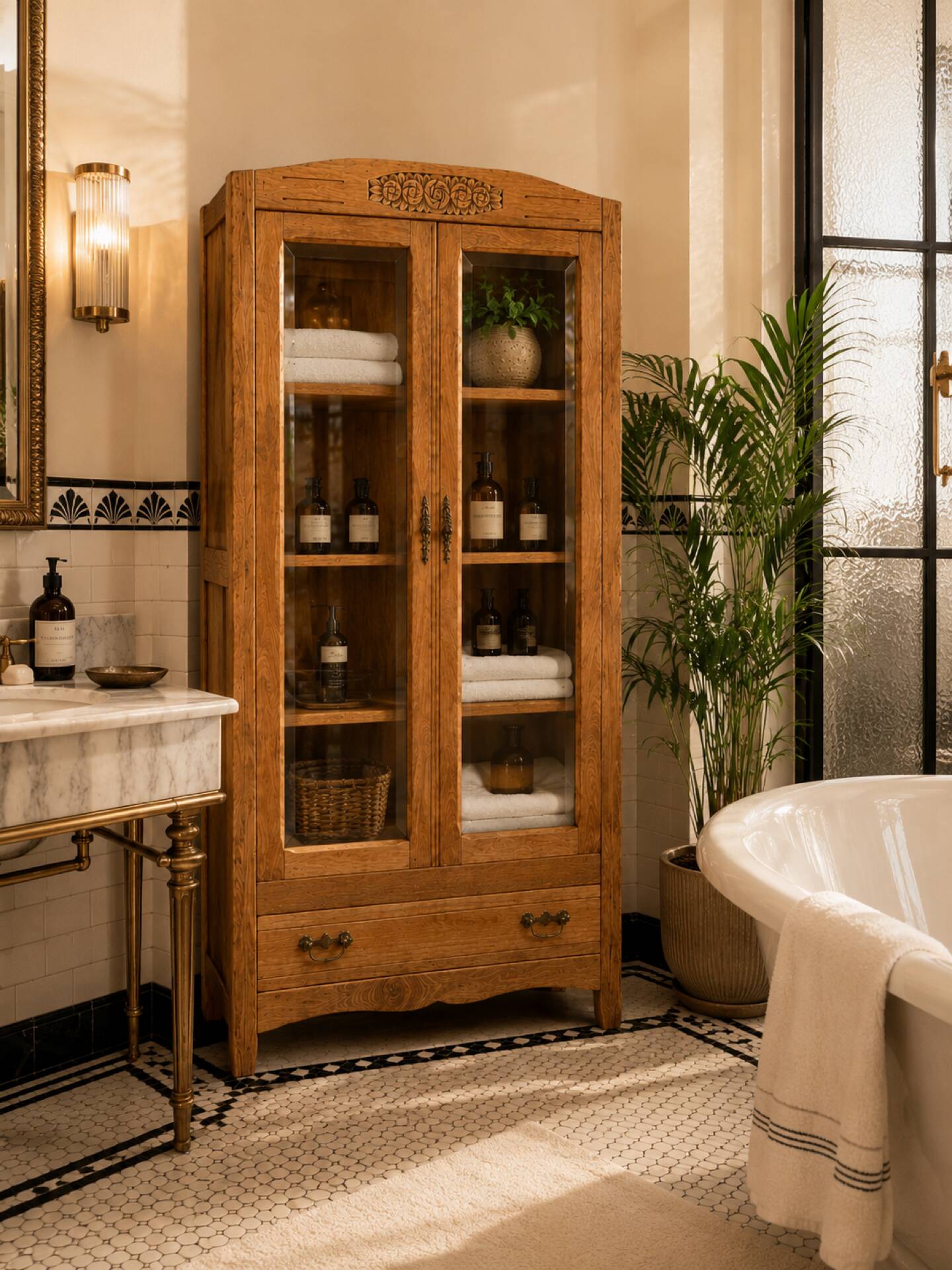 Armoire parisienne vitres biseautées chêne blond art déco 1930