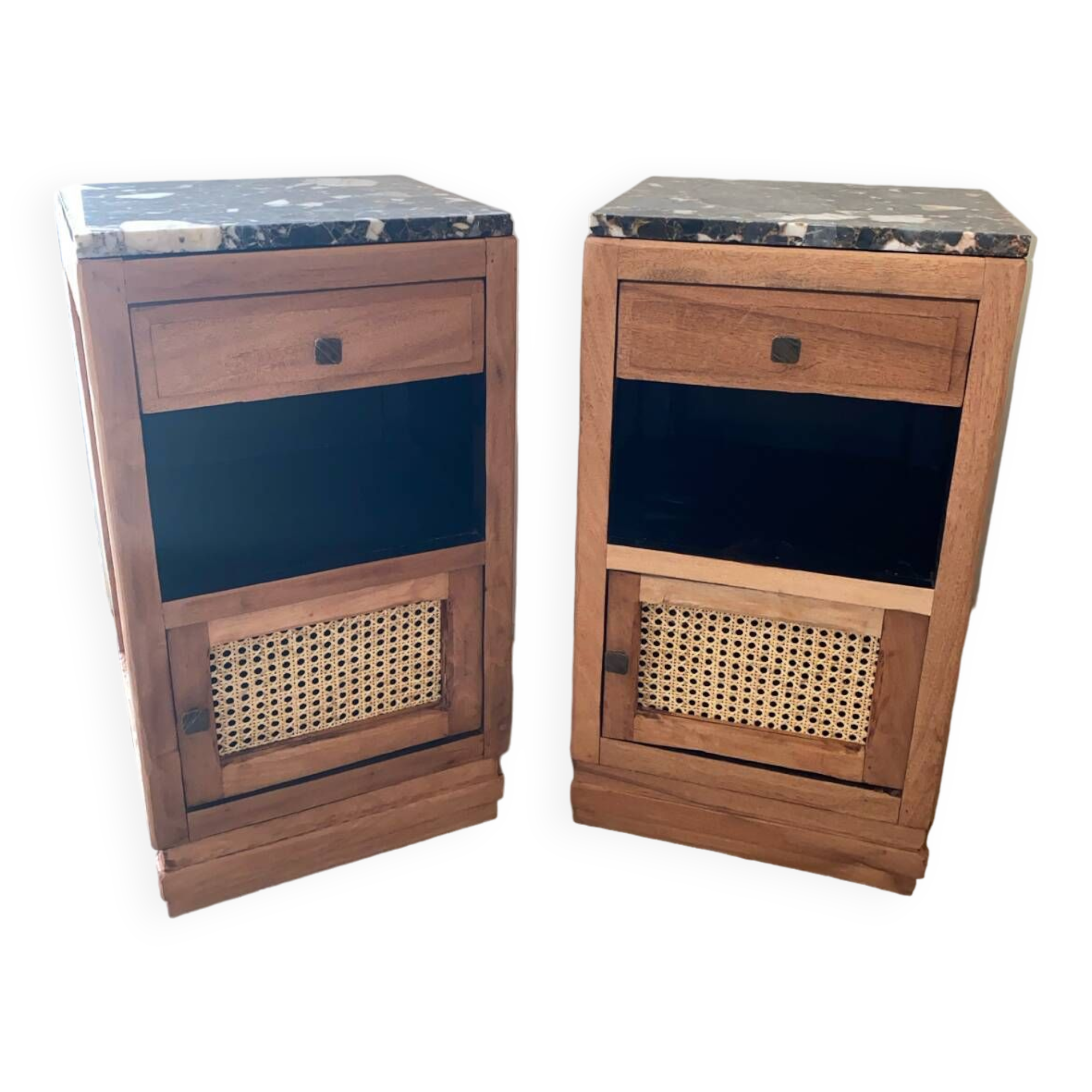 Pair of solid wood cane bedside or nightstands