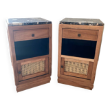 Pair of solid wood cane bedside or nightstands