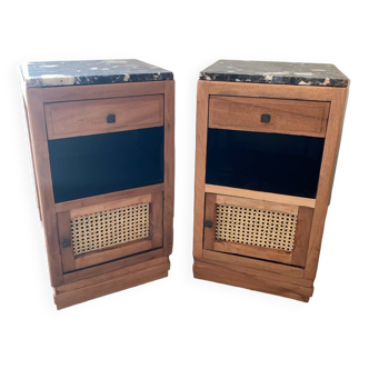 Pair of solid wood cane bedside or nightstands