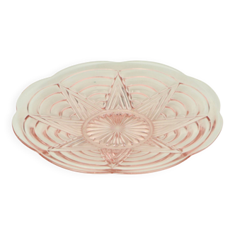 Vintage Art Deco Flat Fruit Bowl Pink Pressed Glass
