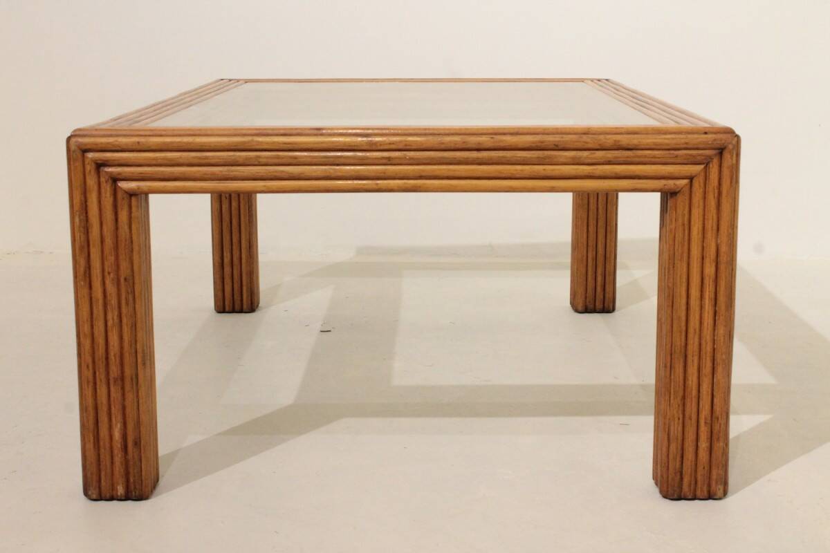 Rattan and glass coffee table - 60s/70s