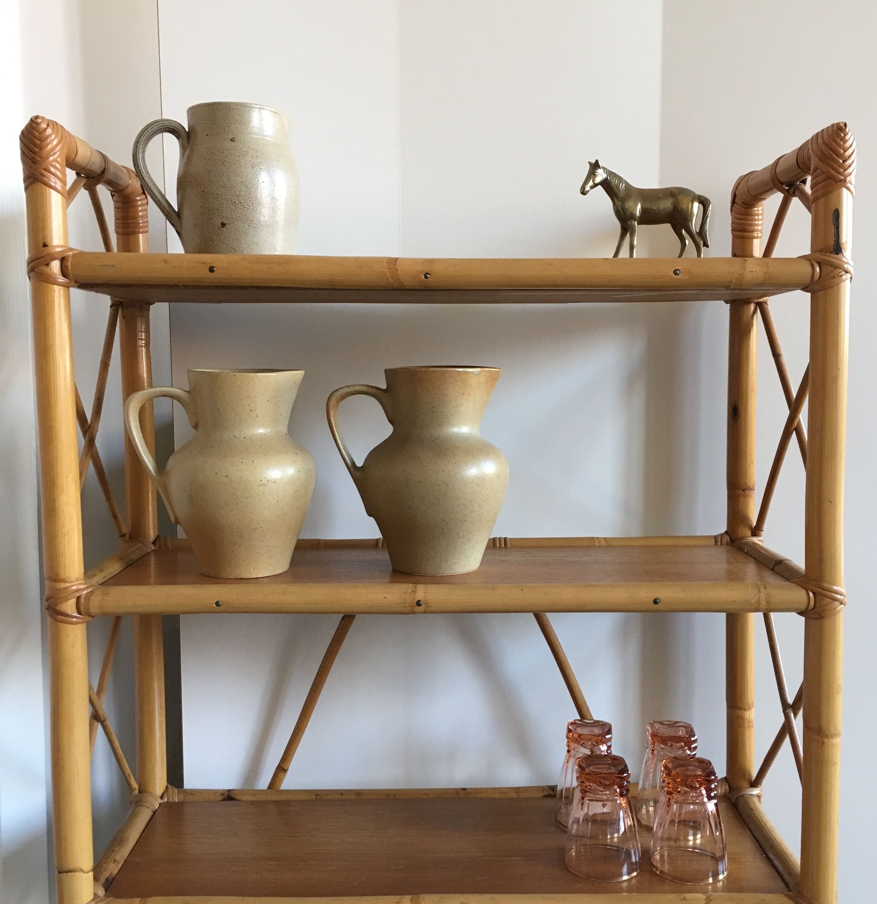 Shelf library in rattan, wood and bamboo vintage