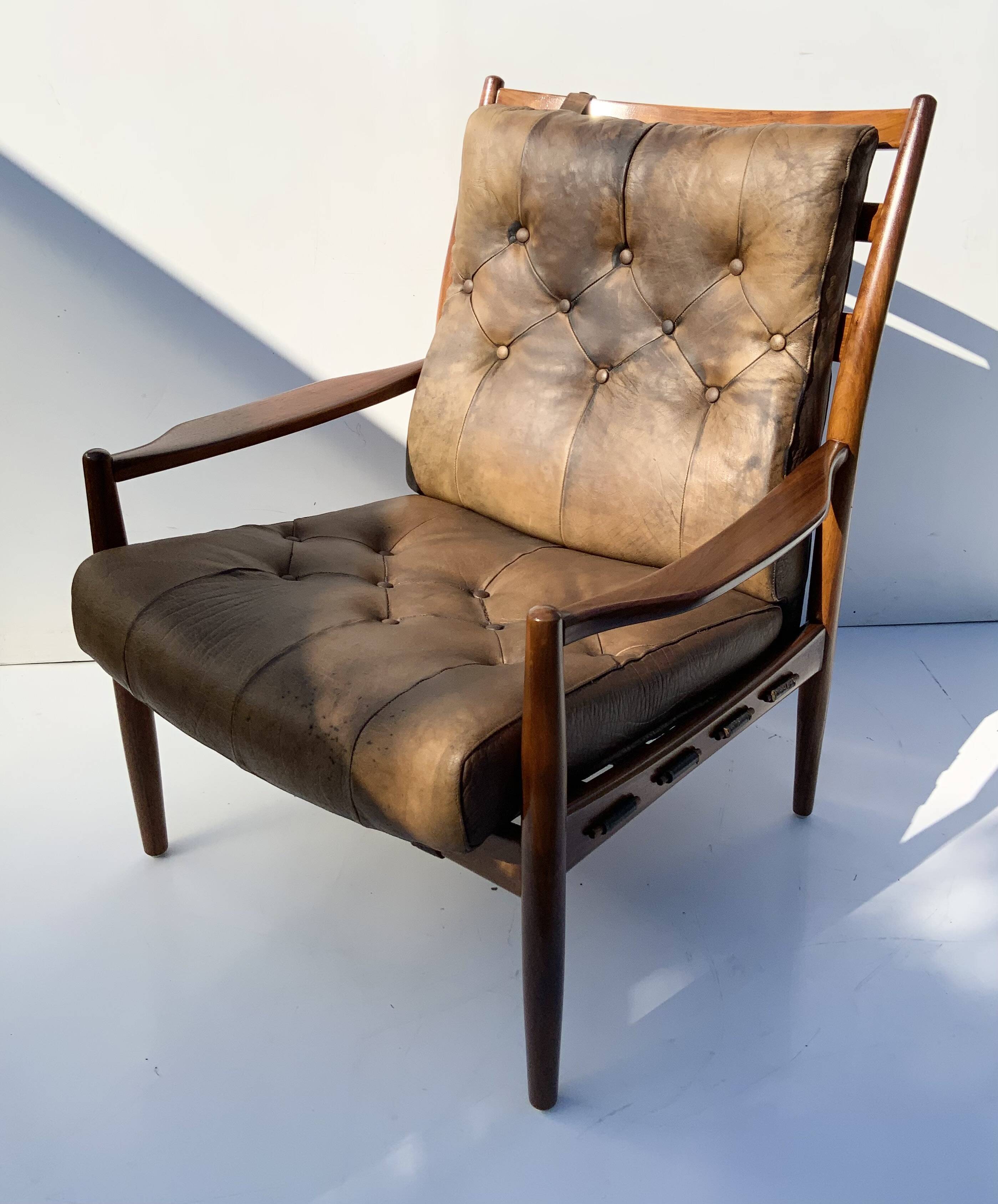 Vintage Leather Armchair “Läckö high” INGEMAR THILLMARK, OPE Möbler, 1965s
