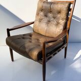 Vintage Leather Armchair “Läckö high” INGEMAR THILLMARK, OPE Möbler, 1965s