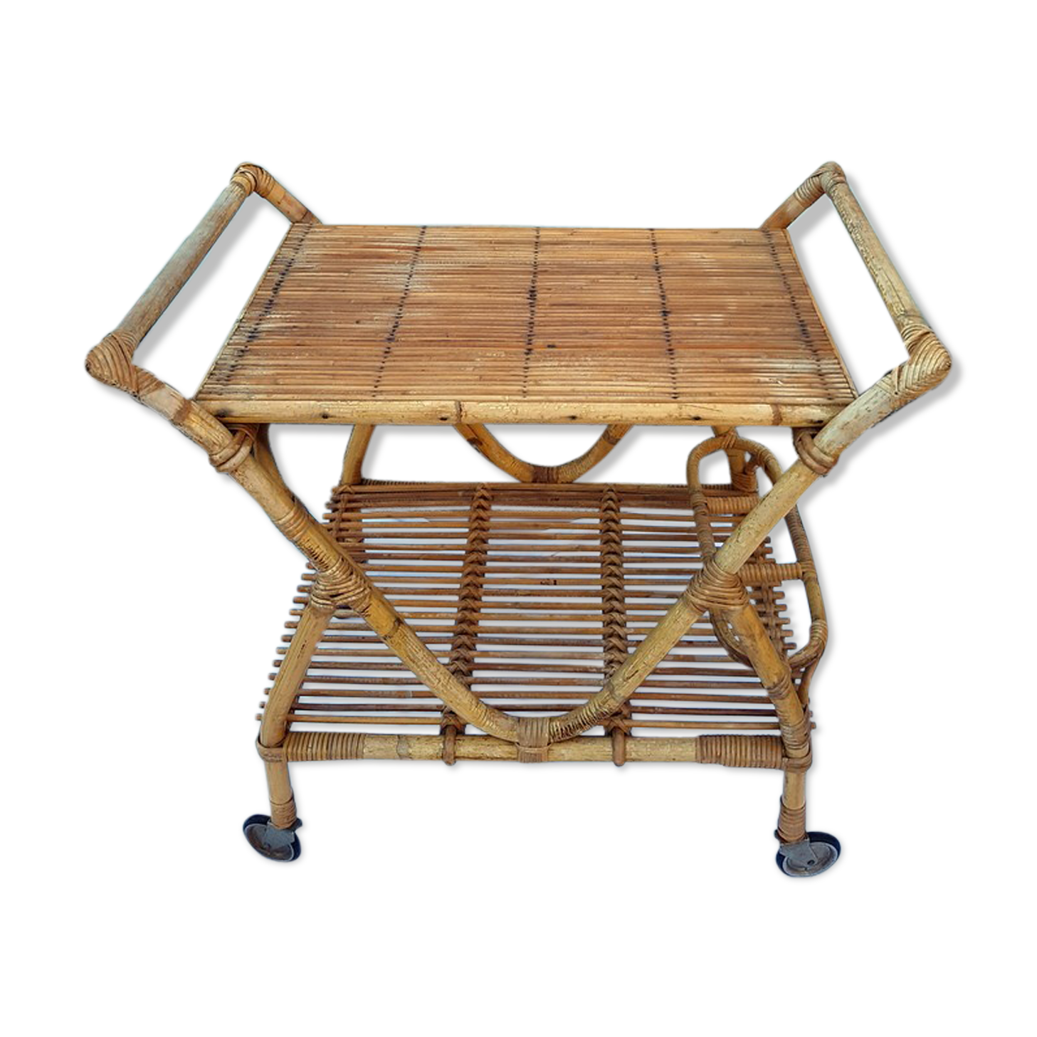 Vintage dessert Bar Rolling door door bamboo and rattan bottles