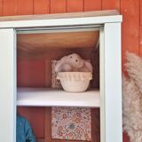 Wardrobe in old wood, renovated and restyled in celadon green