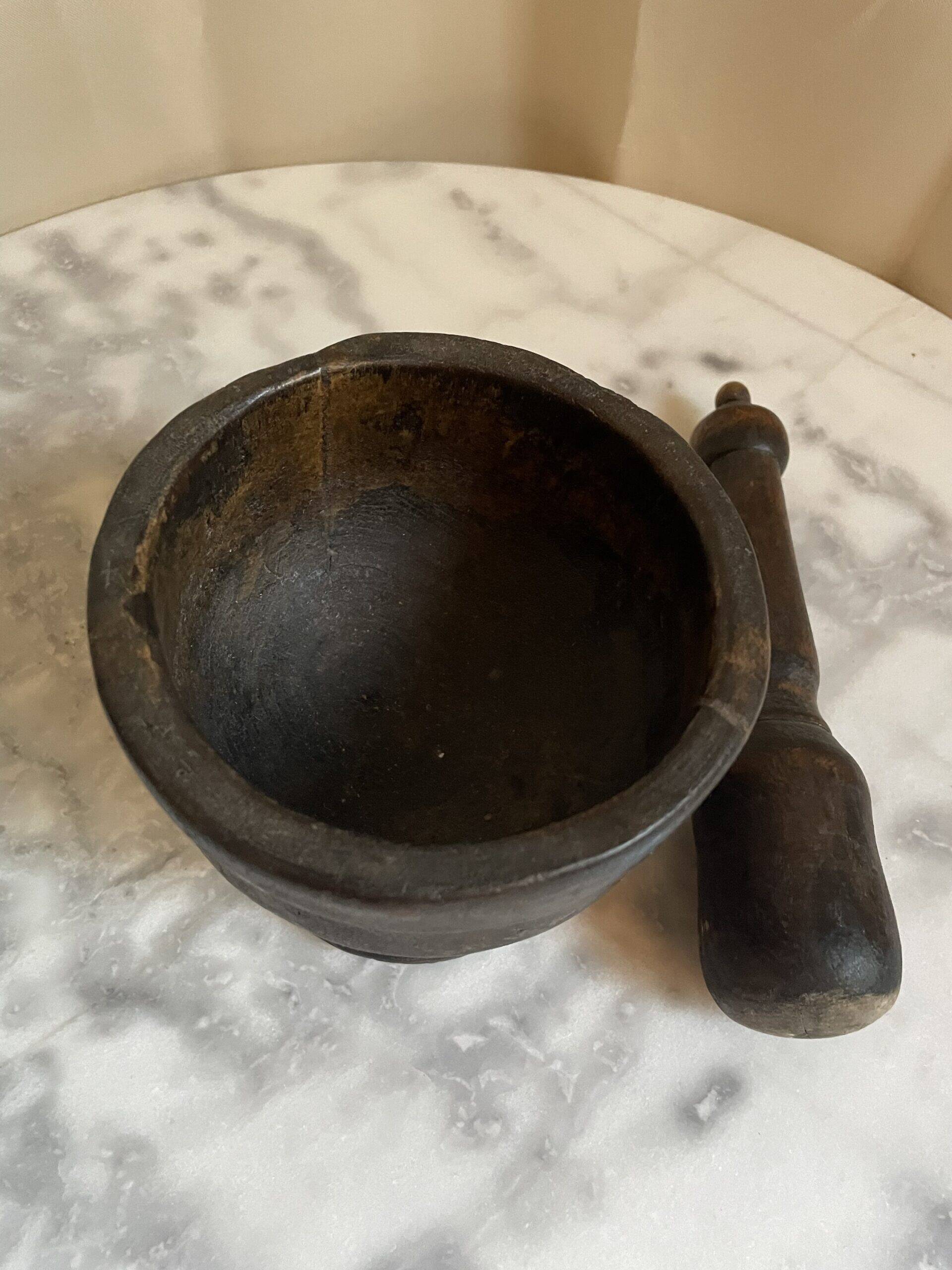 Wooden mortar and pestle