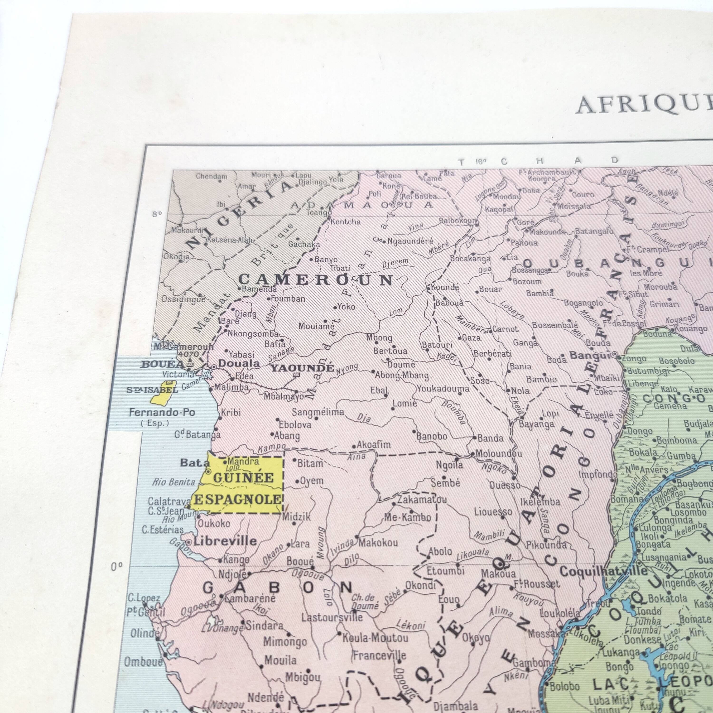 Carte vintage Afrique Centrale  38x43cm de 1950