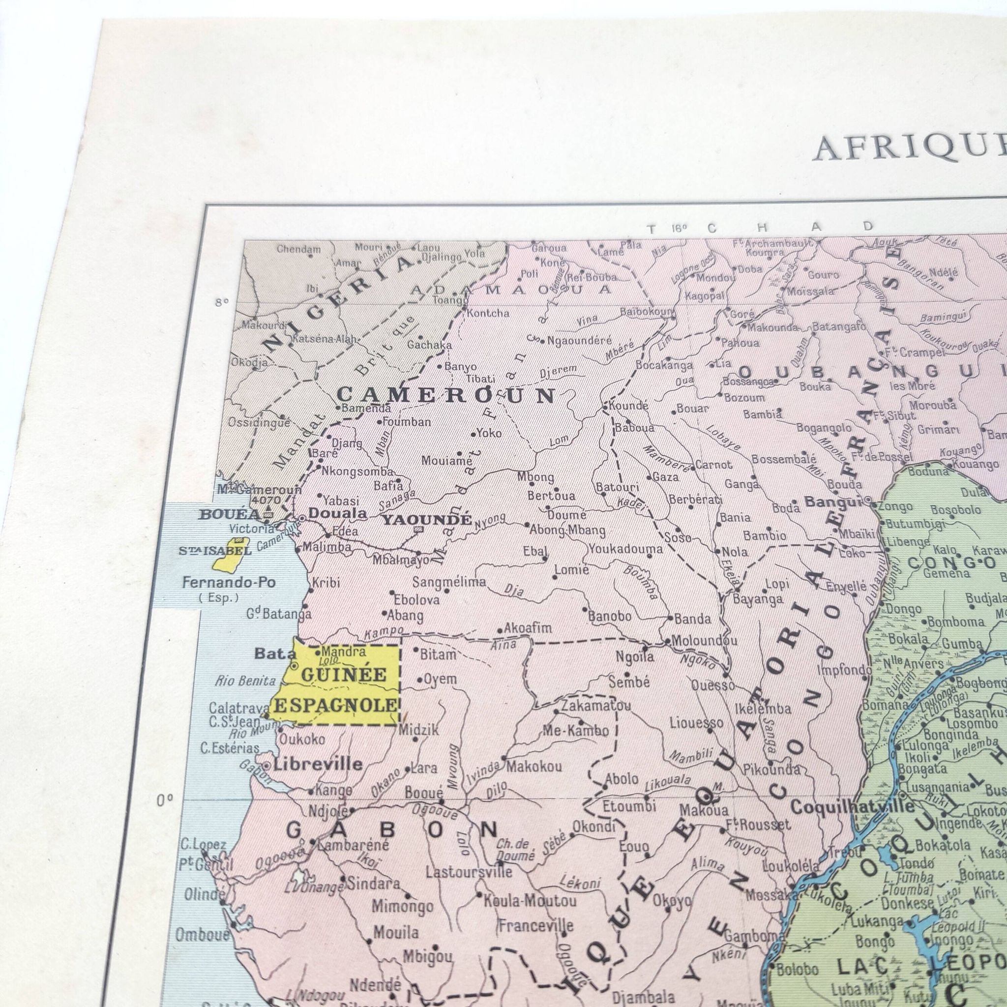 Vintage map of Central Africa 38x43cm from 1950