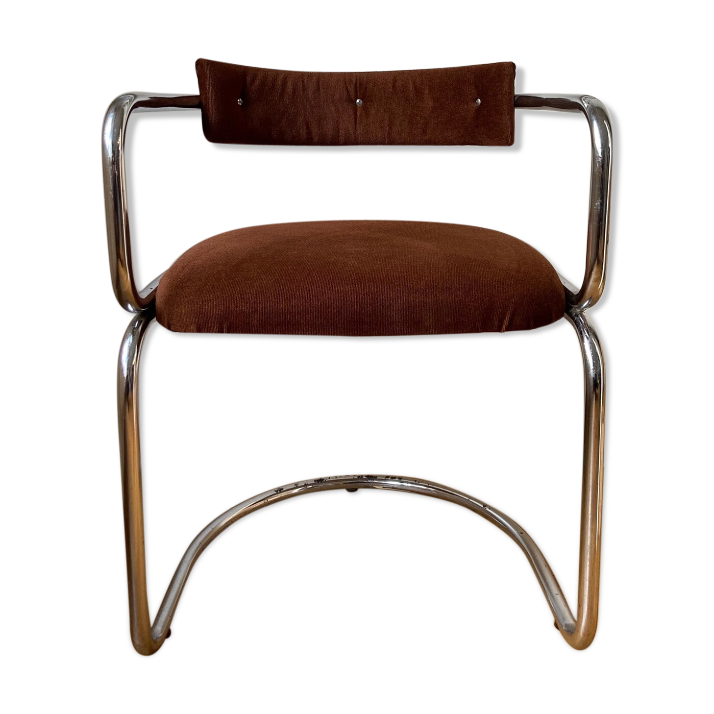 Chrome aluminum chair and brown cotton