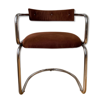 Chrome aluminum chair and brown cotton