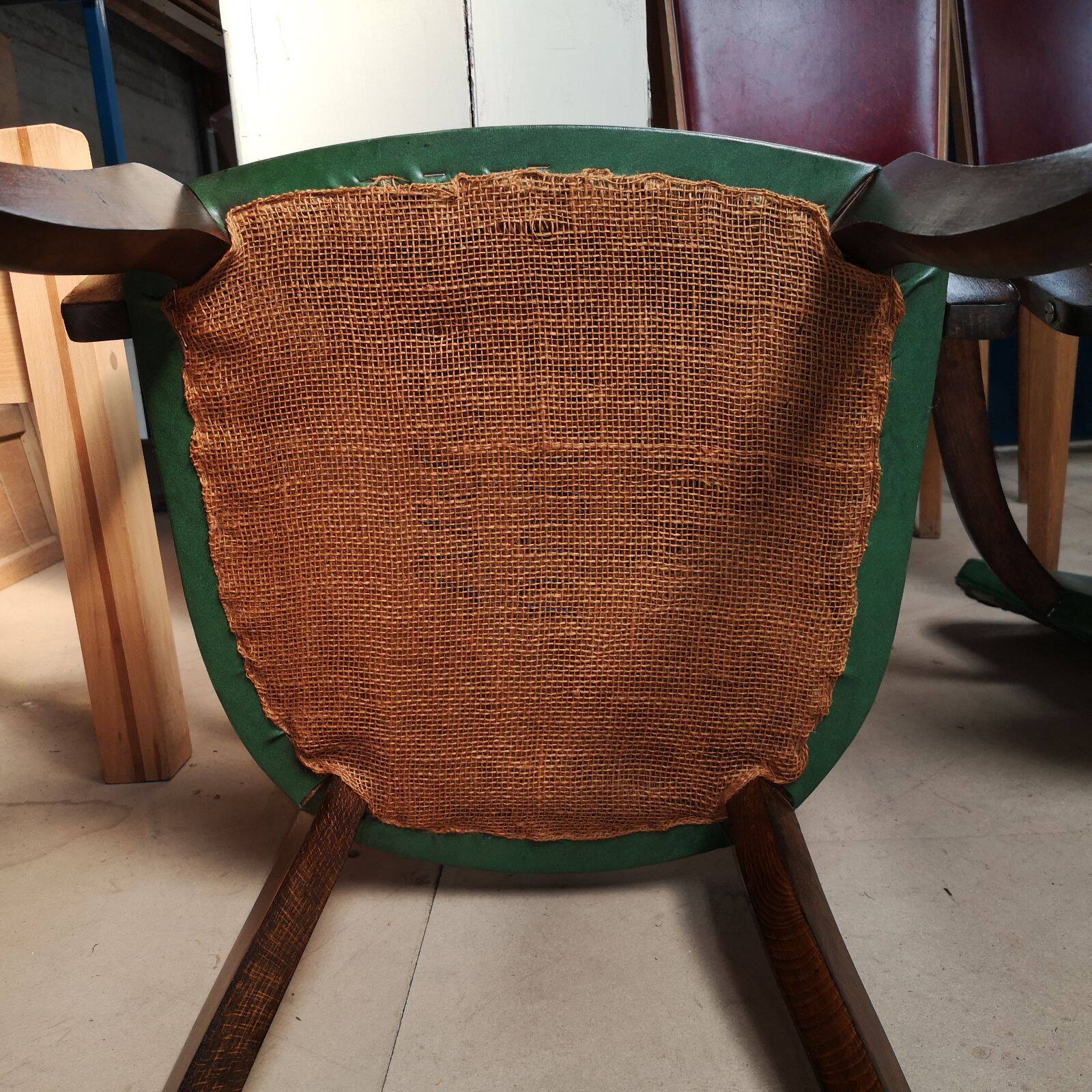 Pair of vintage green bridge armchairs