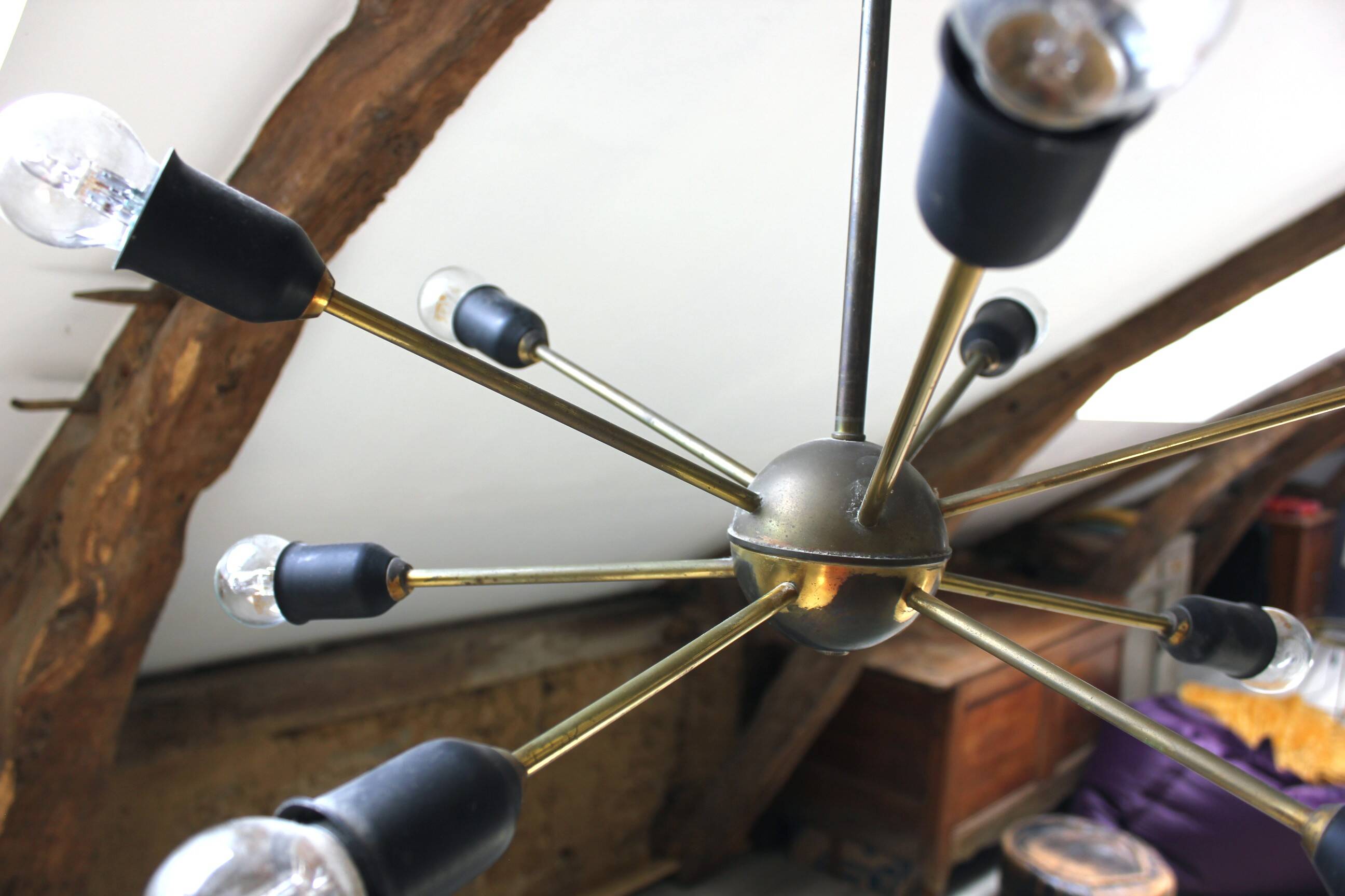 Lustre suspension Spoutnik vintage année 60 doré space age